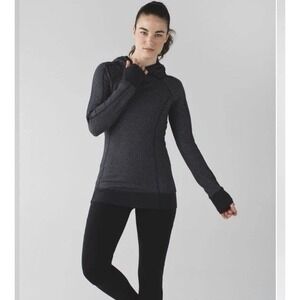 Lululemon Think Fast Hoodie Size 10 Heathered‎ Herringbone Black